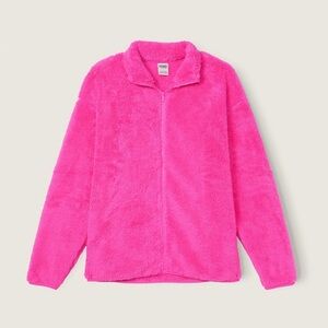 New Victorias Secret PINK Atomic Sherpa Fleece Faux Fur Teddy Full Zip Jacket XS